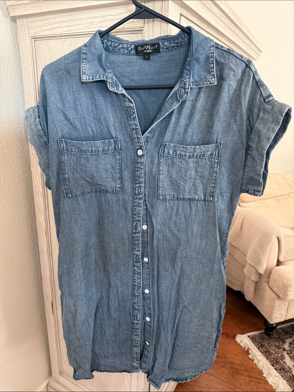 Velvet Heart Denim Button-Up Mini Dress in Light Blue